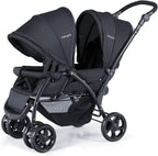 BABY JOY Double Stroller, Foldable Lightweight Twin Stroller with Tandem Seating, Adjustable Backrest/Canopy/Footrest, 5 - Point Harness & Storage Basket for Newborn and Toddler (Black) - LittleTreasures