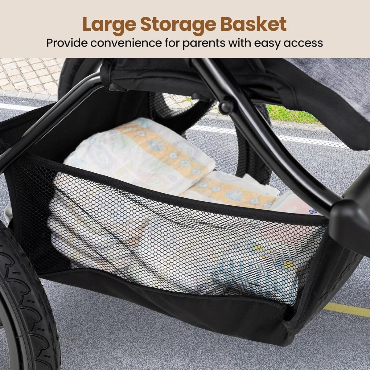 BABY JOY Jogging Stroller, Foldable Jogger Stroller with Adjustable Canopy & Backrest, Air - Filled Tires, Child & Parent Tray, Cup Holders, Storage Basket, Running Stroller for Babies Toddlers (Black) - LittleTreasures