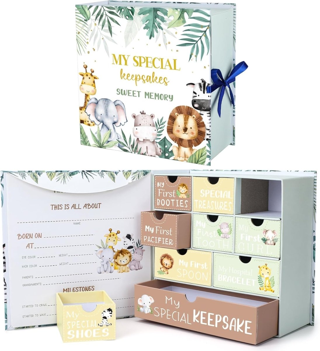 Baby Keepsake Box Newborn Memory Organizer with 9 Labeled Compartments Newborn First Keepsake Book Gift Box for Pregnancy Gender Neutral Baby Shower Maternity - LittleTreasures