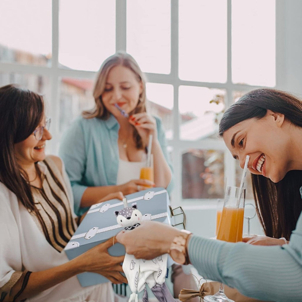 Baby Shower Gifts, Baby Boy Gifts Basket Includes Newborn Blanket Baby Lovey Security Blanket Wooden Rattle Toy, Funny Baby Bibs Socks & Greeting Card - Baby Gift Set Newborn Shower Basket - LittleTreasures