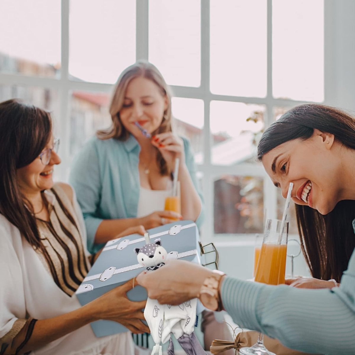 Baby Shower Gifts, Baby Boy Gifts Basket Includes Newborn Blanket Baby Lovey Security Blanket Wooden Rattle Toy, Funny Baby Bibs Socks & Greeting Card - Baby Gift Set Newborn Shower Basket - LittleTreasures