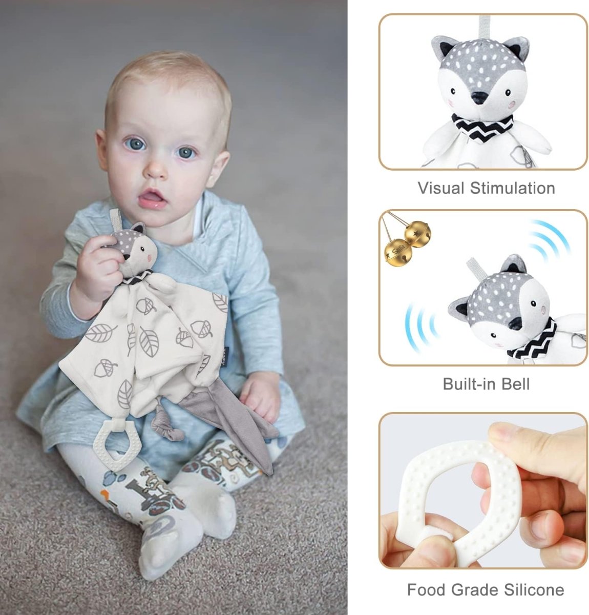 Baby Shower Gifts, Baby Boy Gifts Basket Includes Newborn Blanket Baby Lovey Security Blanket Wooden Rattle Toy, Funny Baby Bibs Socks & Greeting Card - Baby Gift Set Newborn Shower Basket - LittleTreasures