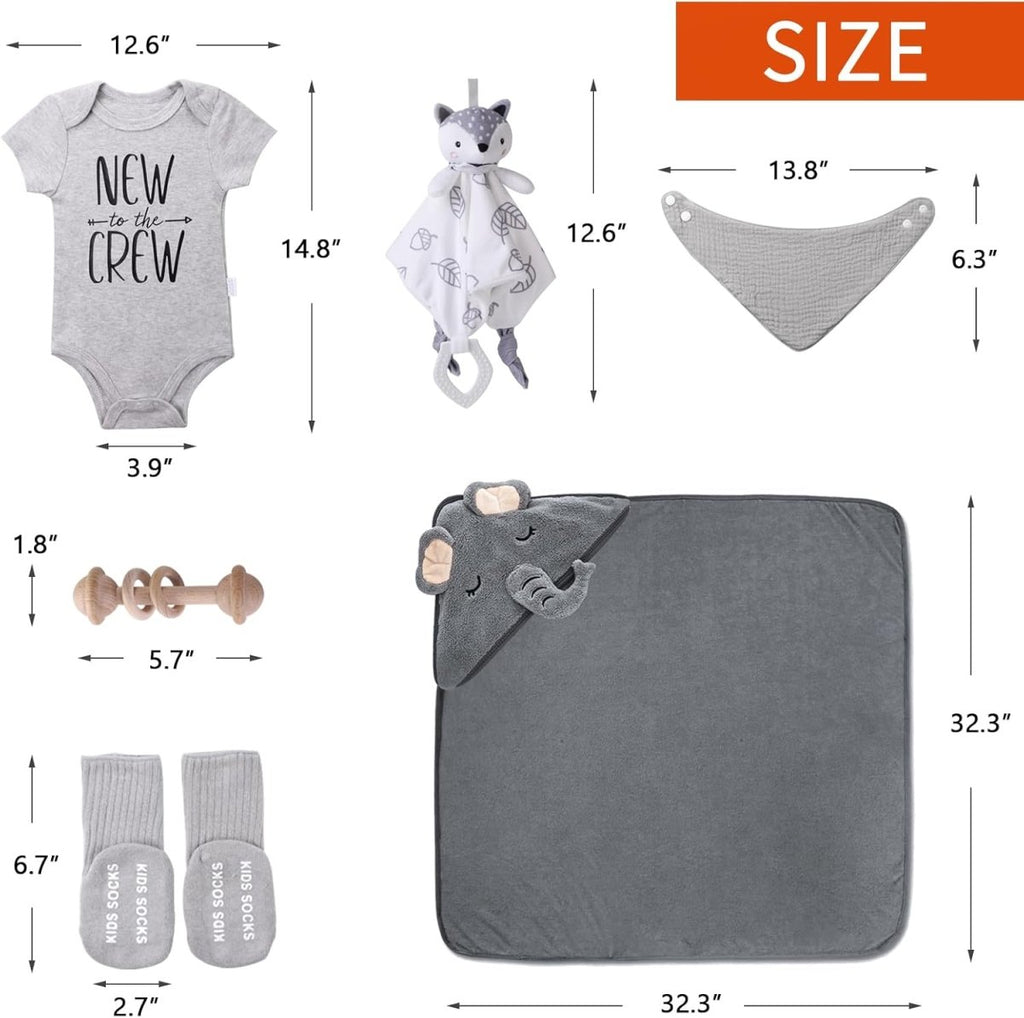Baby Shower Gifts, Baby Boy Girl Gift Box Set Newborn Baby Blanket , Newborn Lovey Security Blanket, Baby Wooden Rattle Toy, New Born clothes Bibs Socks - LittleTreasures
