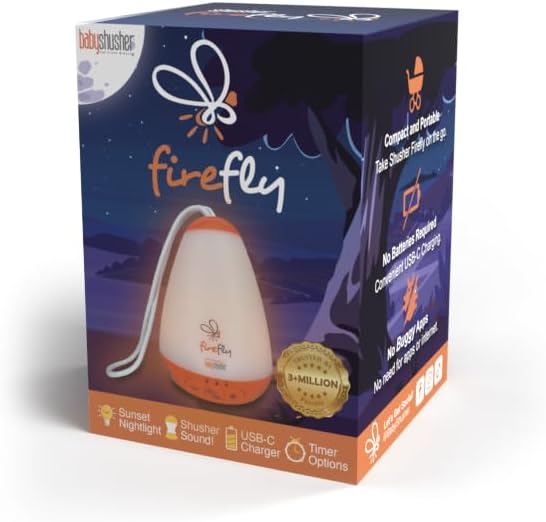 baby Shusher Firefly Soother for Crying Infants with Nightlight - White Noise Sound Machine, Sleep Aid for Newborns, Crib Essentials, USB Rechargeable - 1 Count - LittleTreasures
