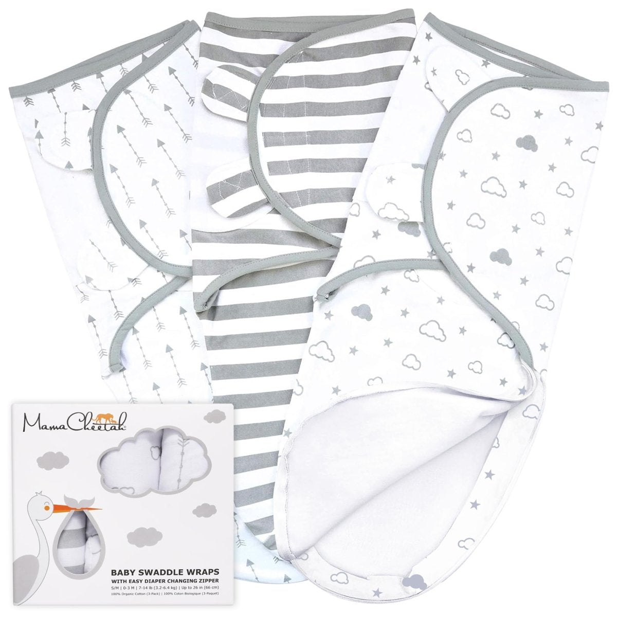 Baby Swaddle Sack, Organic Swaddle Blanket, Newborn Swaddle Sleep Sacks, Adjustable Infant Swaddle Wrap, Easy Swaddles for Boy Girl 0 - 3 Month, Baby Essentials, Nursery Swaddling, 3 - Pack, Grey - LittleTreasures