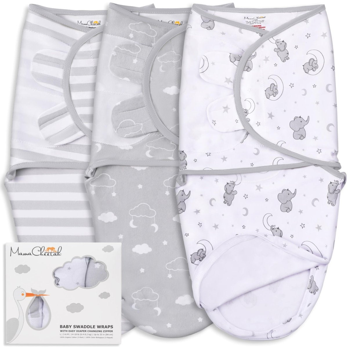 Baby Swaddle Sack, Organic Swaddle Blanket, Newborn Swaddle Sleep Sacks, Adjustable Infant Swaddle Wrap, Easy Swaddles for Boy Girl 0 - 3 Month, Baby Essentials, Nursery Swaddling, 3 - Pack, Grey - LittleTreasures
