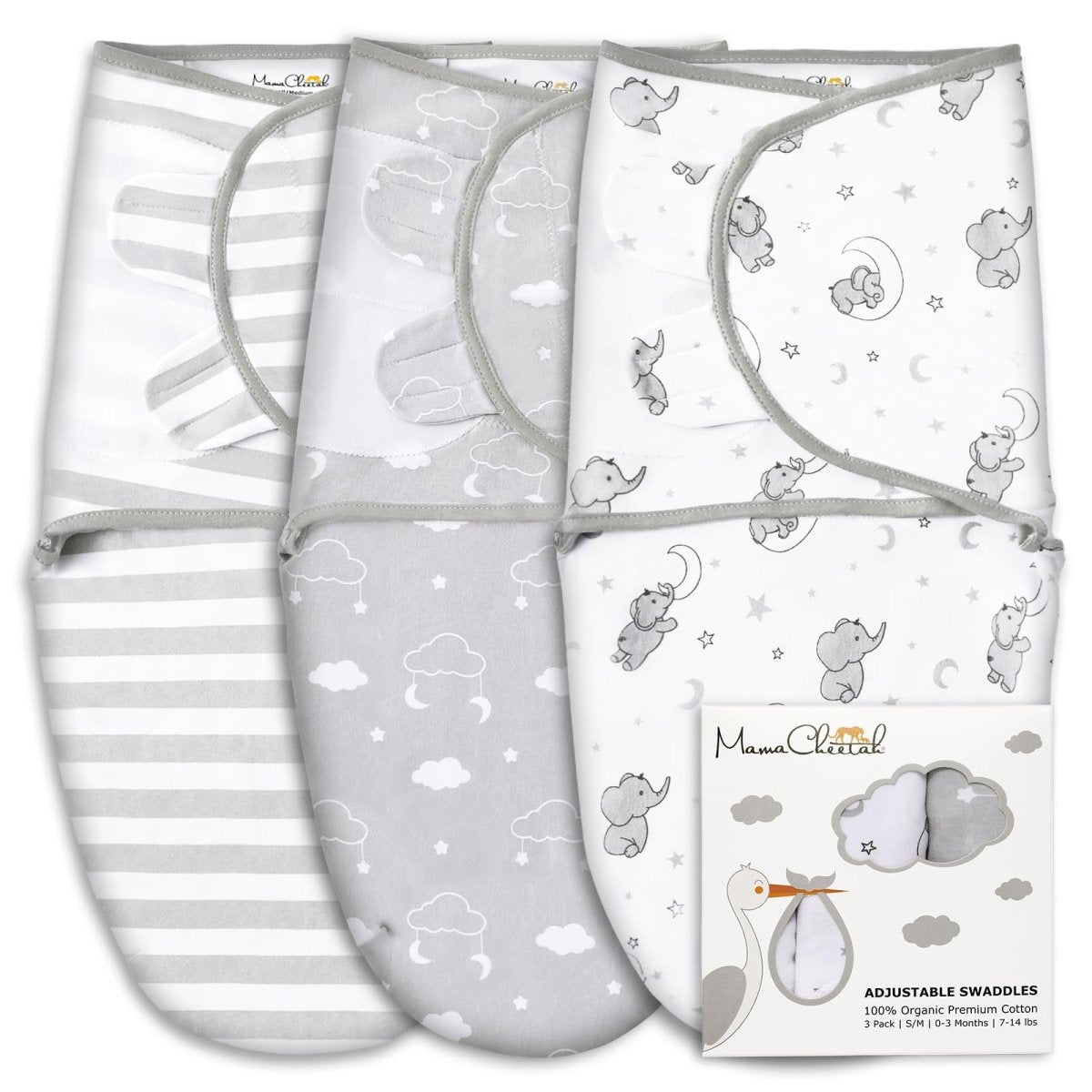 Baby Swaddle Sack, Organic Swaddle Blanket, Newborn Swaddle Sleep Sacks, Adjustable Infant Swaddle Wrap, Easy Swaddles for Boy Girl 0 - 3 Month, Baby Essentials, Nursery Swaddling, 3 - Pack, Grey - LittleTreasures