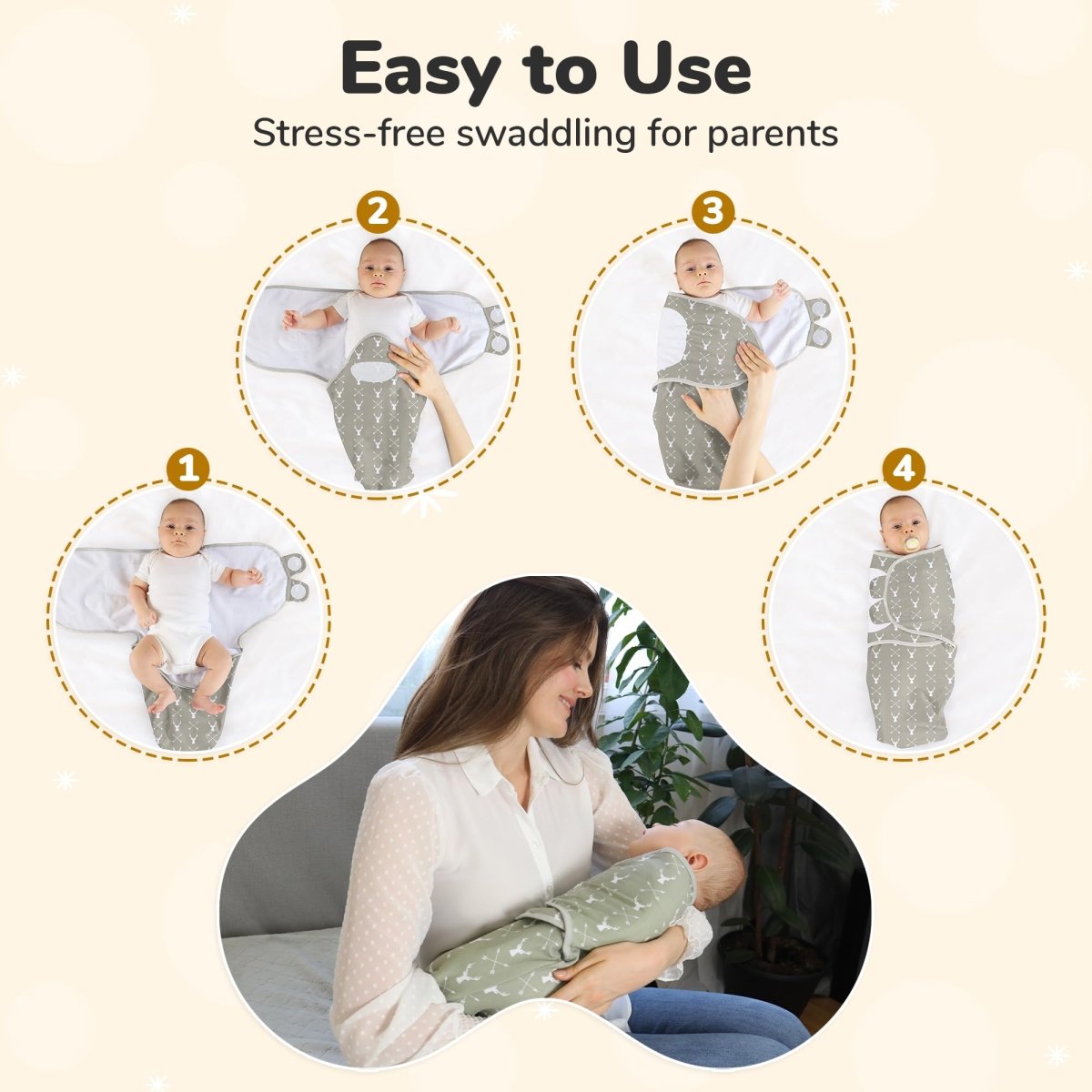 Baby Swaddle Sack, Organic Swaddle Blanket, Newborn Swaddle Sleep Sacks, Adjustable Infant Swaddle Wrap, Easy Swaddles for Boy Girl 0 - 3 Month, Baby Essentials, Nursery Swaddling, 3 - Pack, Grey - LittleTreasures