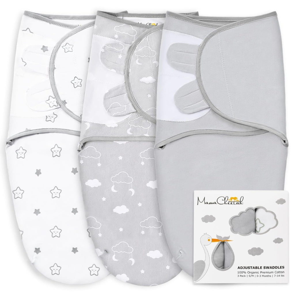 Baby Swaddle Sack, Organic Swaddle Blanket, Newborn Swaddle Sleep Sacks, Adjustable Infant Swaddle Wrap, Easy Swaddles for Boy Girl 0 - 3 Month, Baby Essentials, Nursery Swaddling, 3 - Pack, Grey - LittleTreasures