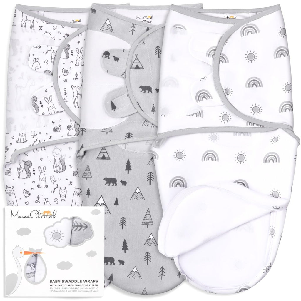 Baby Swaddle Sack, Organic Swaddle Blanket, Newborn Swaddle Sleep Sacks, Adjustable Infant Swaddle Wrap, Easy Swaddles for Boy Girl 0 - 3 Month, Baby Essentials, Nursery Swaddling, 3 - Pack, Grey - LittleTreasures