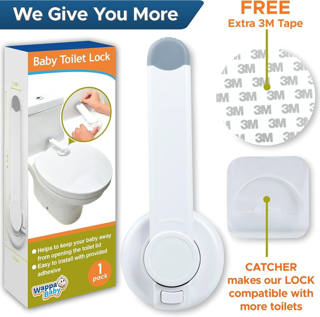 Baby Toilet Lock by Wappa Baby - 9" L x 4" W - Ideal Baby Proof Toilet LidLock - No Tools Needed Easy Installation with 3M Adhesive - Top Safety Toilet Seat Lock - Fits Most Toilets - White (1 Pack) - LittleTreasures