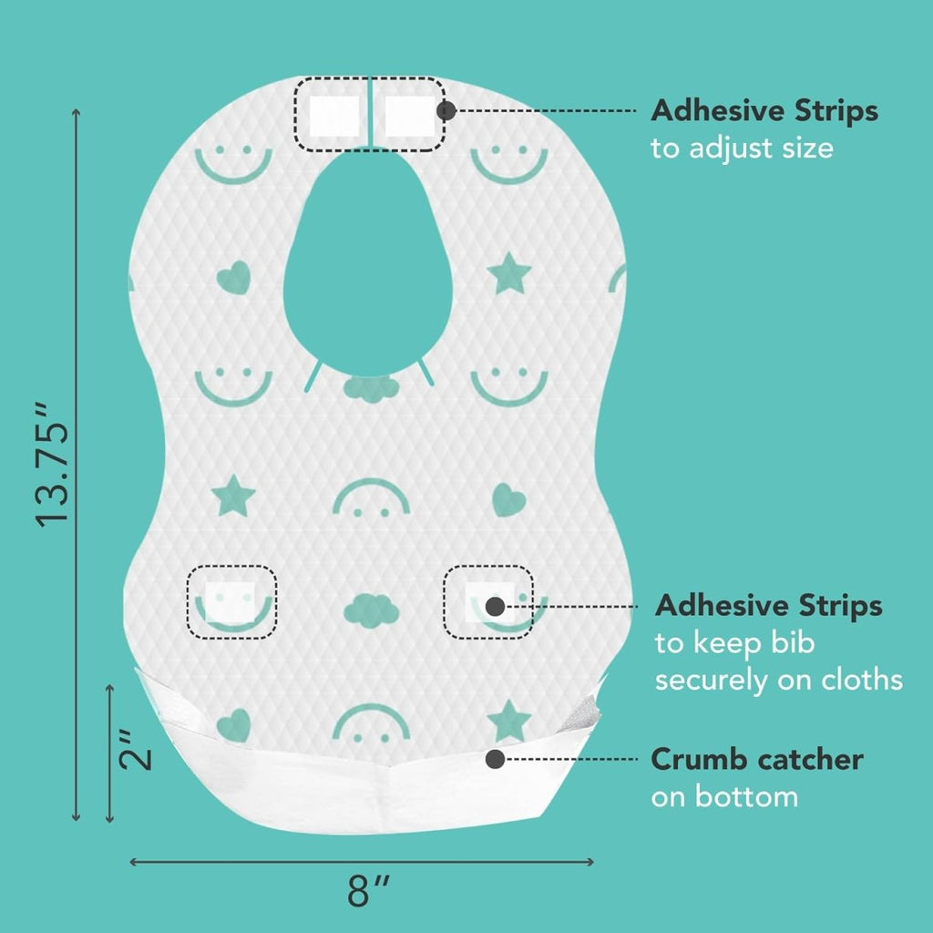Baby Works Disposable Bibs with Crumb Catcher, 20 Count - Biodegradable and Compostable Baby Bibs - Quilted and Leak - Proof - LittleTreasures