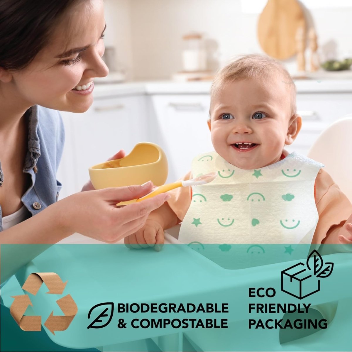 Baby Works Disposable Bibs with Crumb Catcher, 20 Count - Biodegradable and Compostable Baby Bibs - Quilted and Leak - Proof - LittleTreasures
