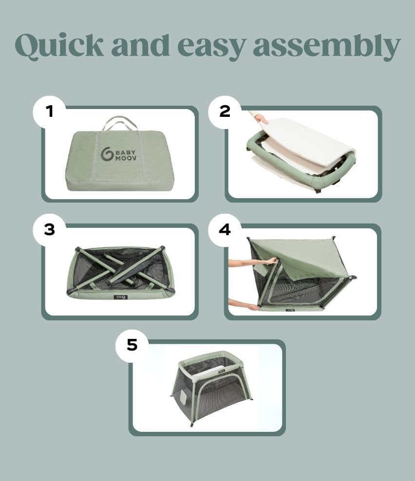 Babymoov Moov & Comfy 3 - in - 1 Lightweight Travel Crib, Baby Play Yard, and Infant Bassinet (Certified for Overnight Sleep in The U.S & Canada) - LittleTreasures