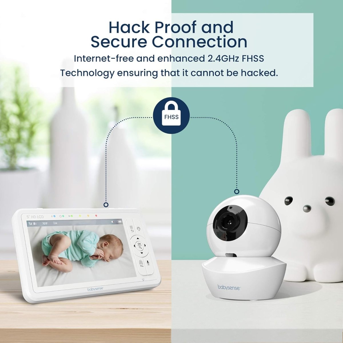 Babysense 5" HD Split - Screen Baby Monitor, Video Baby Monitor with 2 Cameras and Audio, Night Light, 1000ft Range, Two - Way Audio, 4X Zoom, Night Vision, 4000mAh Battery - LittleTreasures