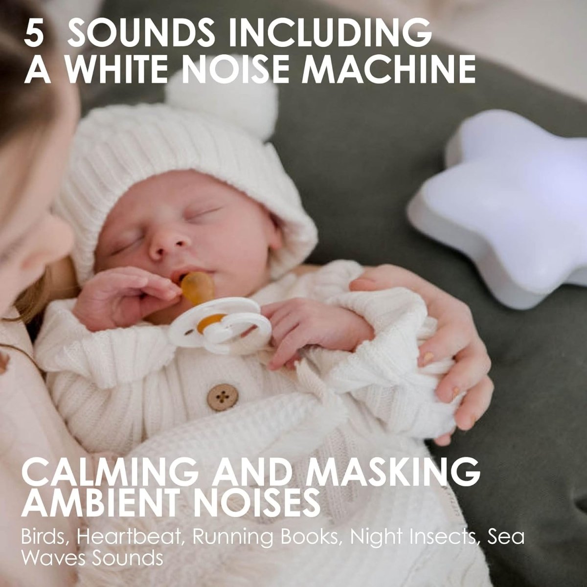 Bblüv - Stär – Portable Night Light Kids & Baby Sound Machine 2 in 1 – 15 Songs – Calming White Noise Machine – Heartbeat or Waves Sound – Auto Shut - Off Timer – Adjustable Volume – Ideal for Nursery - LittleTreasures