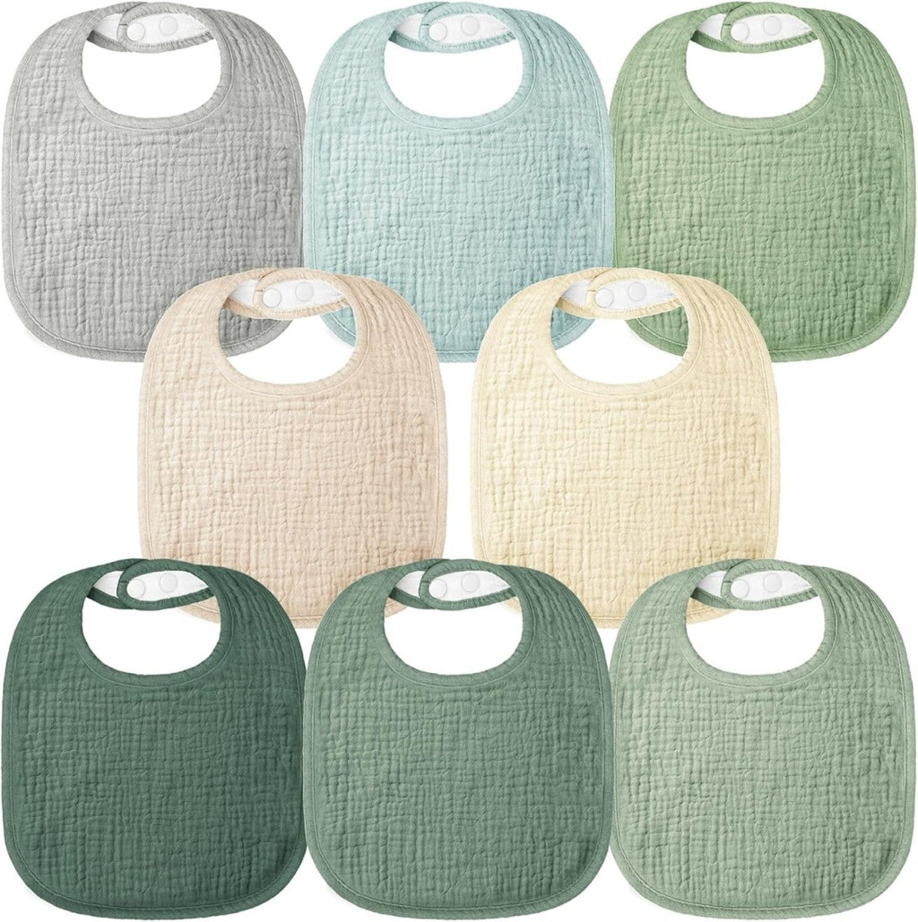 Bearmoss 8 - Pack Cotton Muslin Baby Bibs – Soft, Absorbent & Adjustable - LittleTreasures