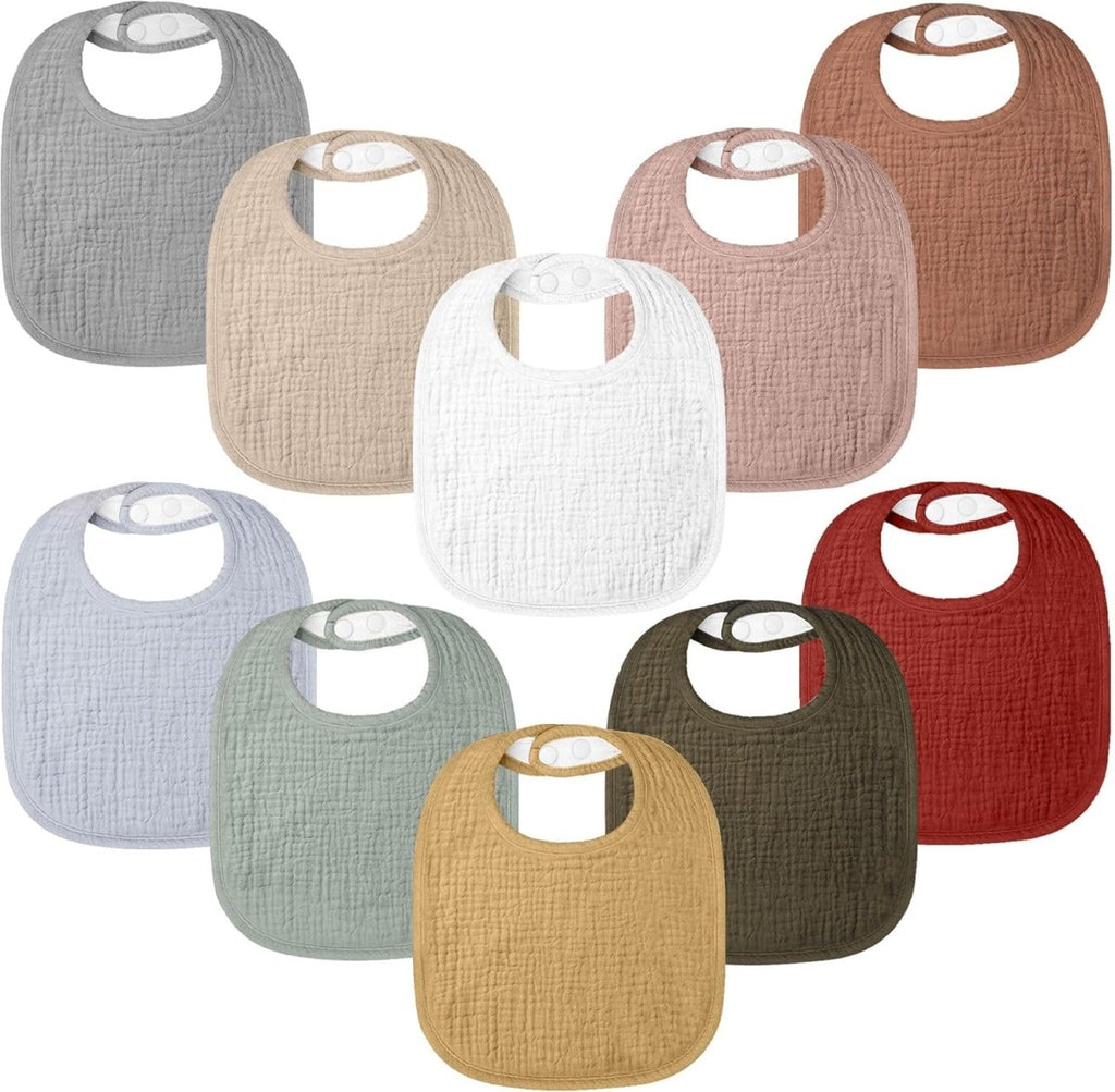 Bearmoss 8 - Pack Cotton Muslin Baby Bibs – Soft, Absorbent & Adjustable - LittleTreasures