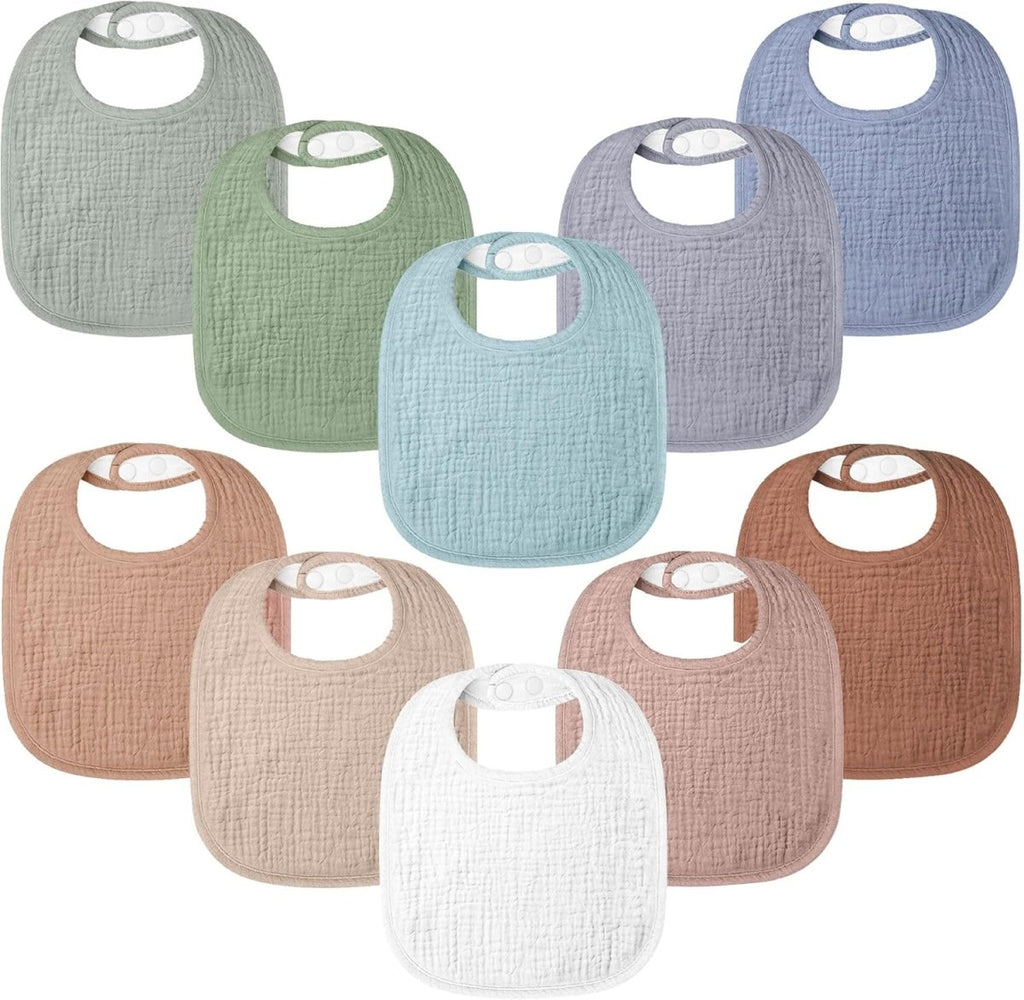 Bearmoss 8 - Pack Cotton Muslin Baby Bibs – Soft, Absorbent & Adjustable - LittleTreasures