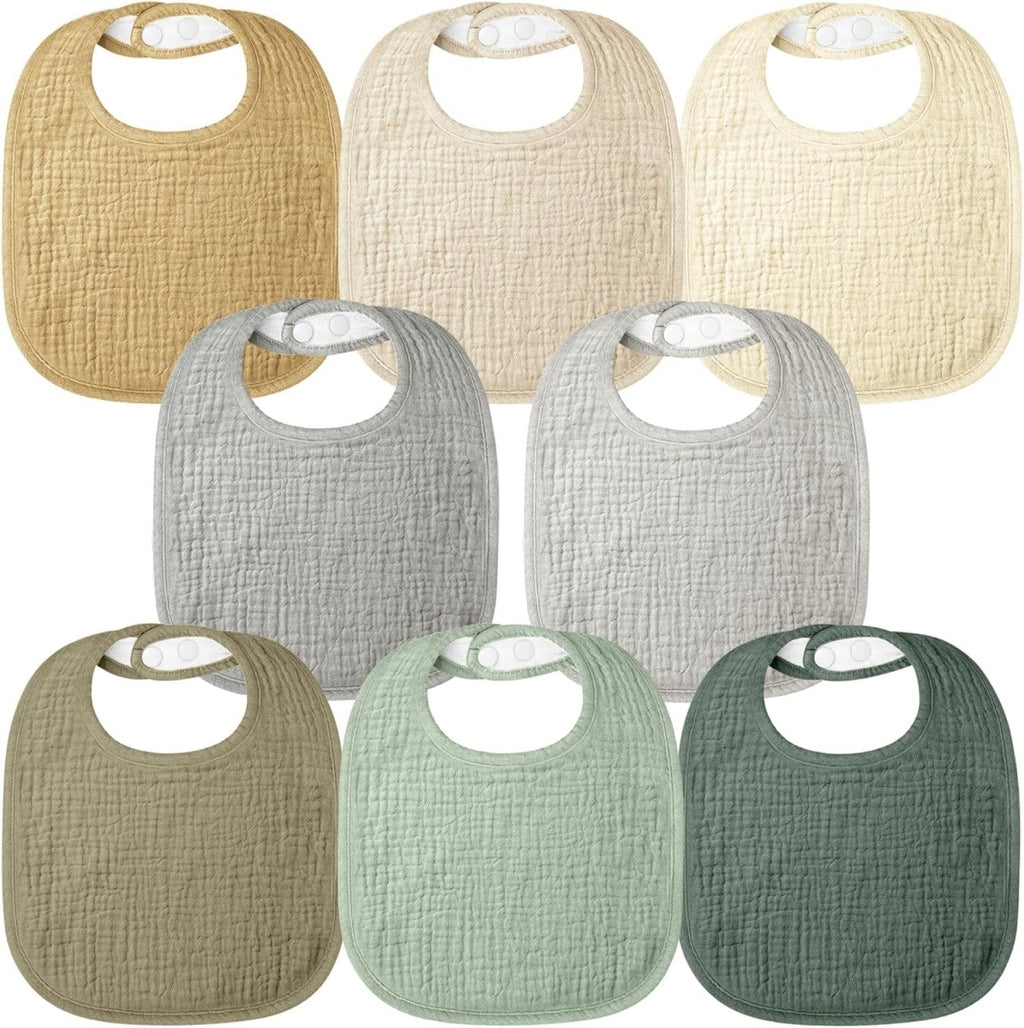 Bearmoss 8 - Pack Cotton Muslin Baby Bibs – Soft, Absorbent & Adjustable - LittleTreasures