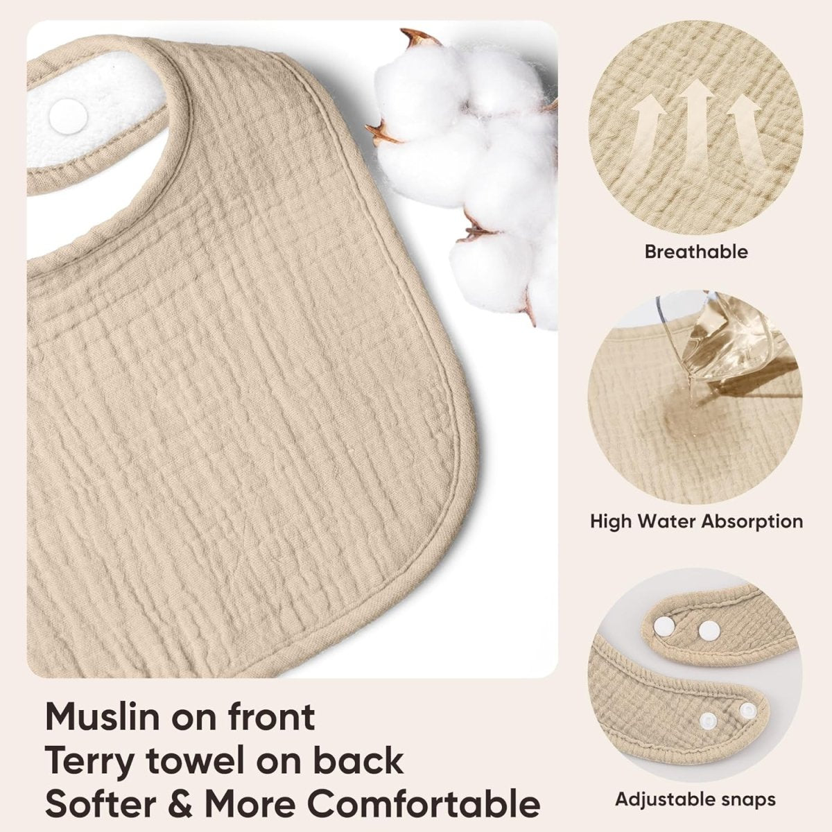 Bearmoss 8 - Pack Cotton Muslin Baby Bibs – Soft, Absorbent & Adjustable - LittleTreasures