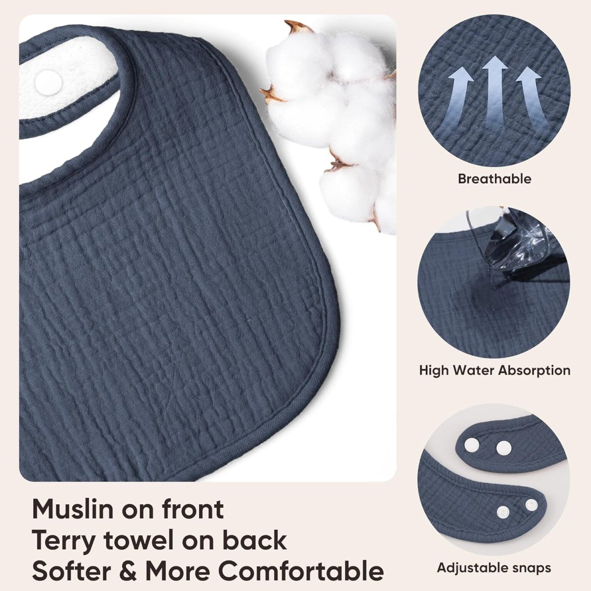 Bearmoss Cotton Muslin Baby Bibs - 8 - Pack, Absorbent & Adjustable - LittleTreasures