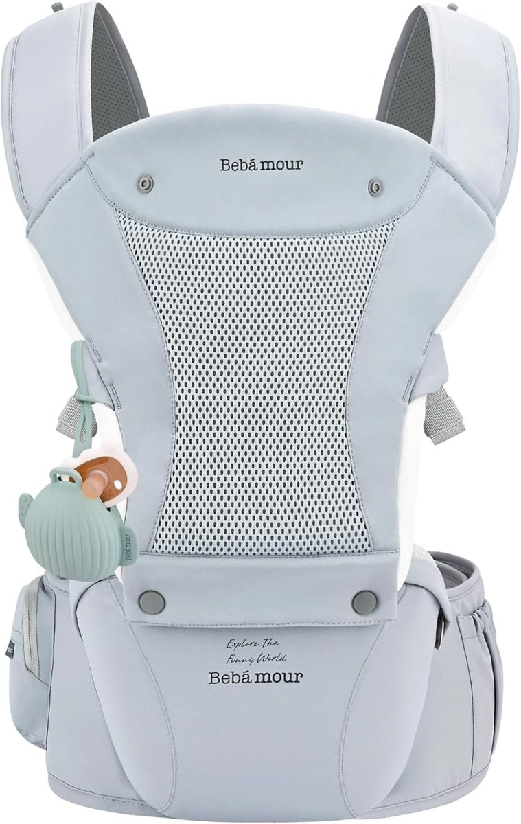 Bebamour Baby Carrier Newborn to Toddler Baby Carrier Hipseat 0 - 36Months with Head Hood, 3 PCS Teething Pads, Waist Extender (New Khaki) - LittleTreasures