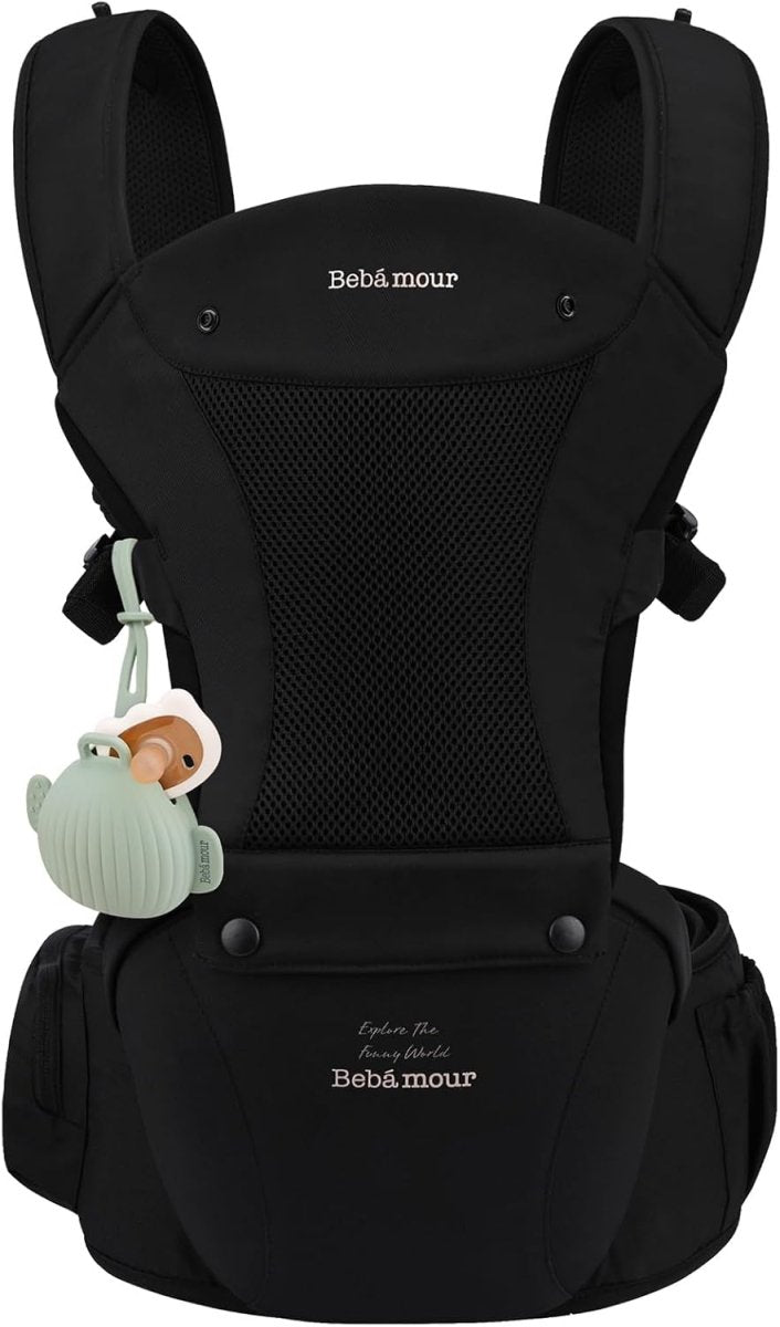 Bebamour Baby Carrier Newborn to Toddler Baby Carrier Hipseat 0 - 36Months with Head Hood, 3 PCS Teething Pads, Waist Extender (New Khaki) - LittleTreasures