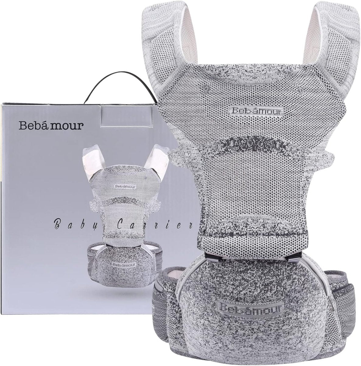 Bebamour Baby Carrier Newborn to Toddler with Hip Seat Baby Carrier Front and Back Carry Baby Carrier with Head Hood & 3 Pieces Teething Pads (Grey) - LittleTreasures