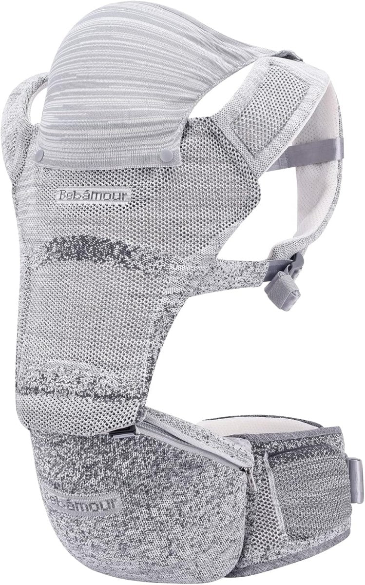 Bebamour Baby Carrier Newborn to Toddler with Hip Seat Baby Carrier Front and Back Carry Baby Carrier with Head Hood & 3 Pieces Teething Pads (Grey) - LittleTreasures