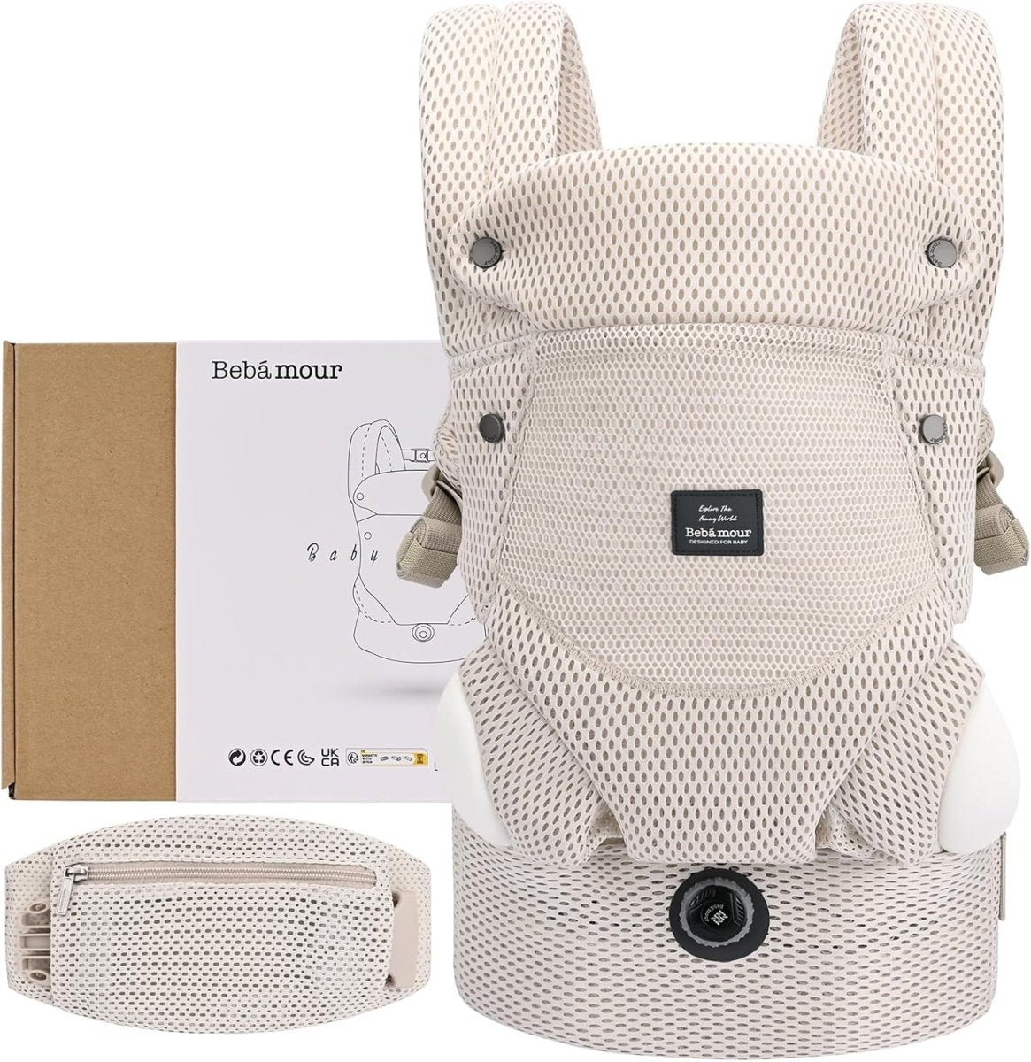 Bebamour Breathable Baby Carrier Ergonomic Infant Carrier for 7 - 32lbs, Adjustable Knob for Baby Hip Healthy Develop, Air Mesh Infant Carrier,Front and Back Baby Carrier with 2 Teething Pads (Khaki) - LittleTreasures