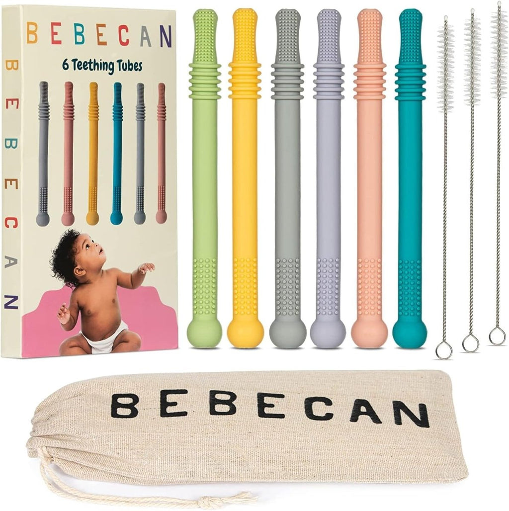 Bebecan Soft Silicone Teething Straws - Baby Gum Relief Essential - LittleTreasures