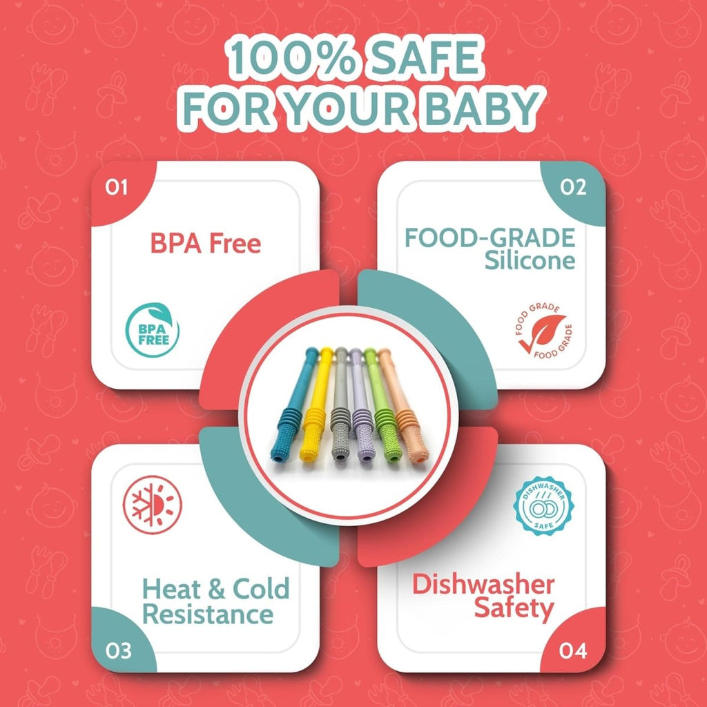 Bebecan Soft Silicone Teething Straws - Baby Gum Relief Essential - LittleTreasures