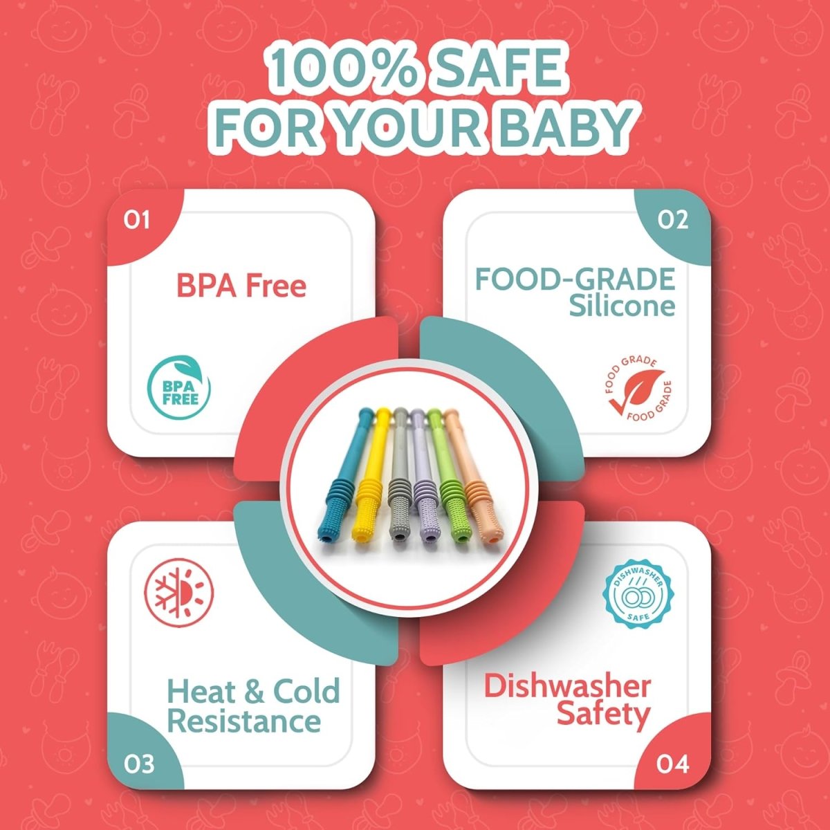 Bebecan Soft Silicone Teething Straws - Baby Gum Relief Essential - LittleTreasures