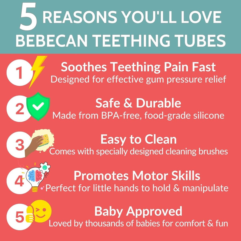 Bebecan Soft Silicone Teething Straws - Baby Gum Relief Essential - LittleTreasures