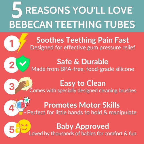 Bebecan Soft Silicone Teething Straws - Baby Gum Relief Essential - LittleTreasures