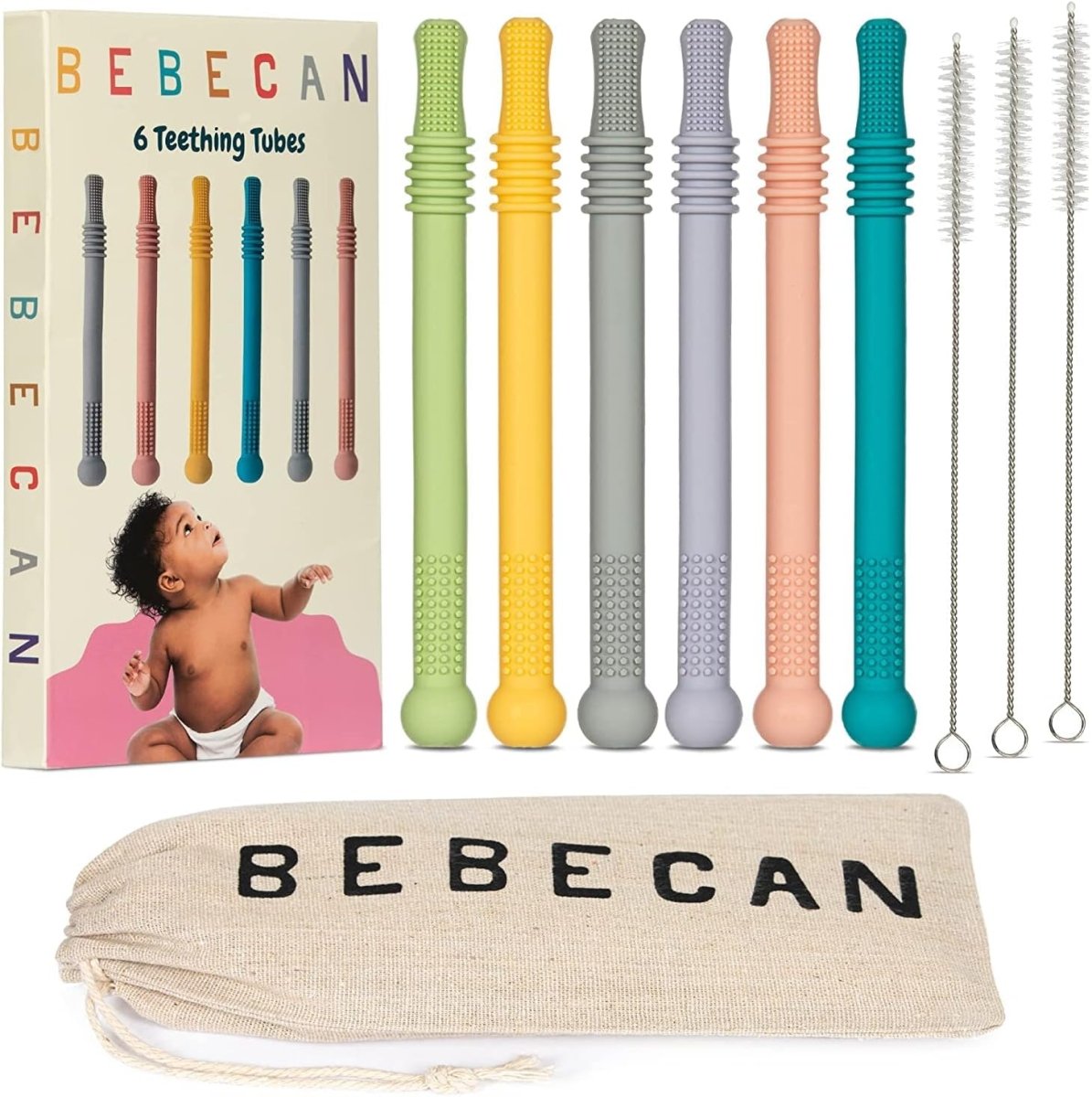 Bebecan Soft Silicone Teething Straws - Baby Gum Relief Essential - LittleTreasures