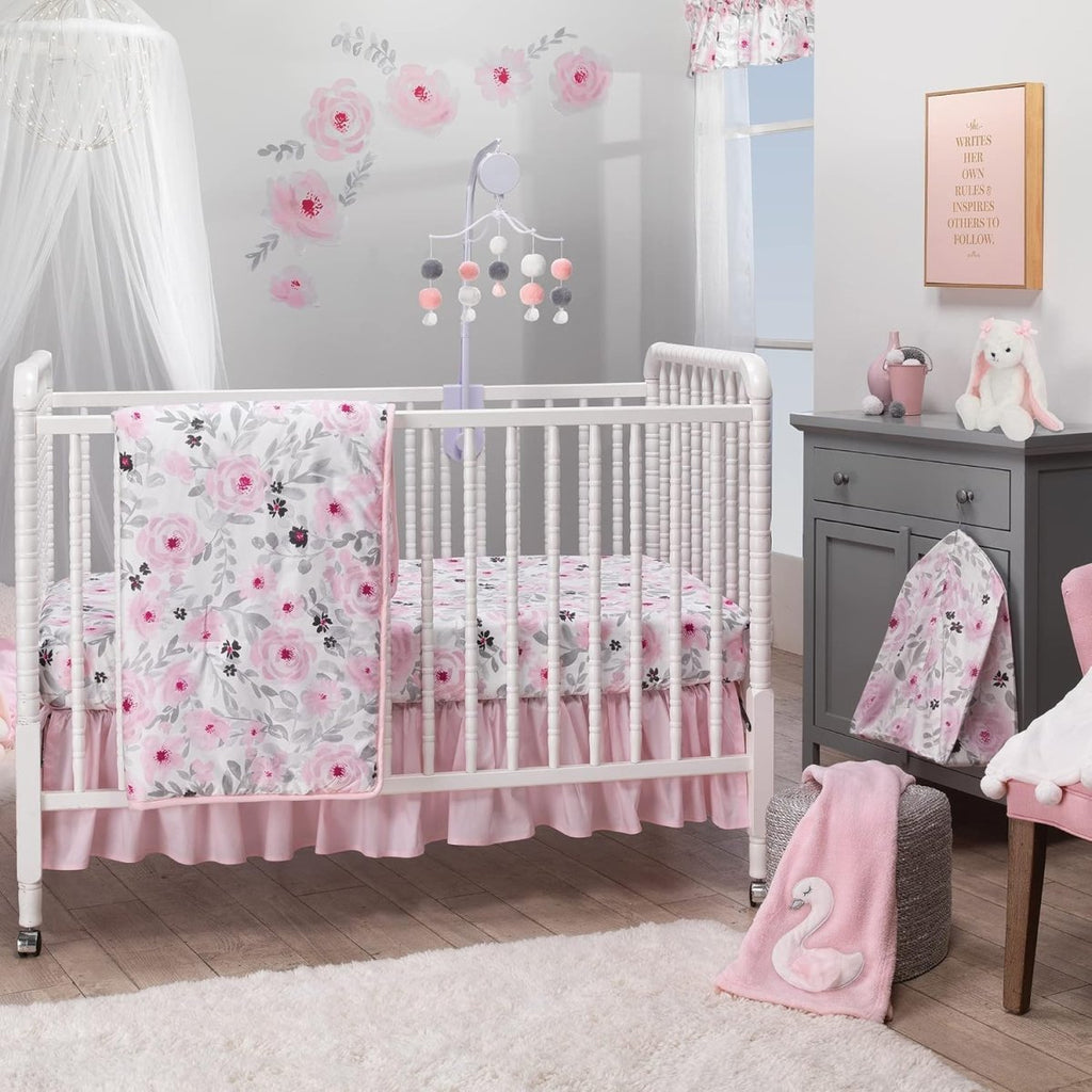 Bedtime Originals Blossom Pink Watercolor Floral 3 - Piece Baby Crib Bedding Set - LittleTreasures