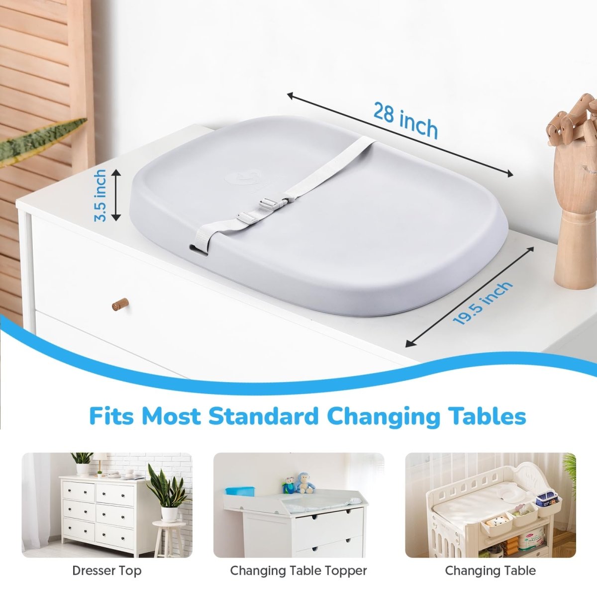 Bellababy Baby Changing Pad, Soft & Comfortable, Easy to Clean, Lightweight & Portable, Waterproof Diaper Changing Pad, Non - Slip, Polyurethane (PU), 27.6” x 19.2” x 2.9”, Pink - LittleTreasures