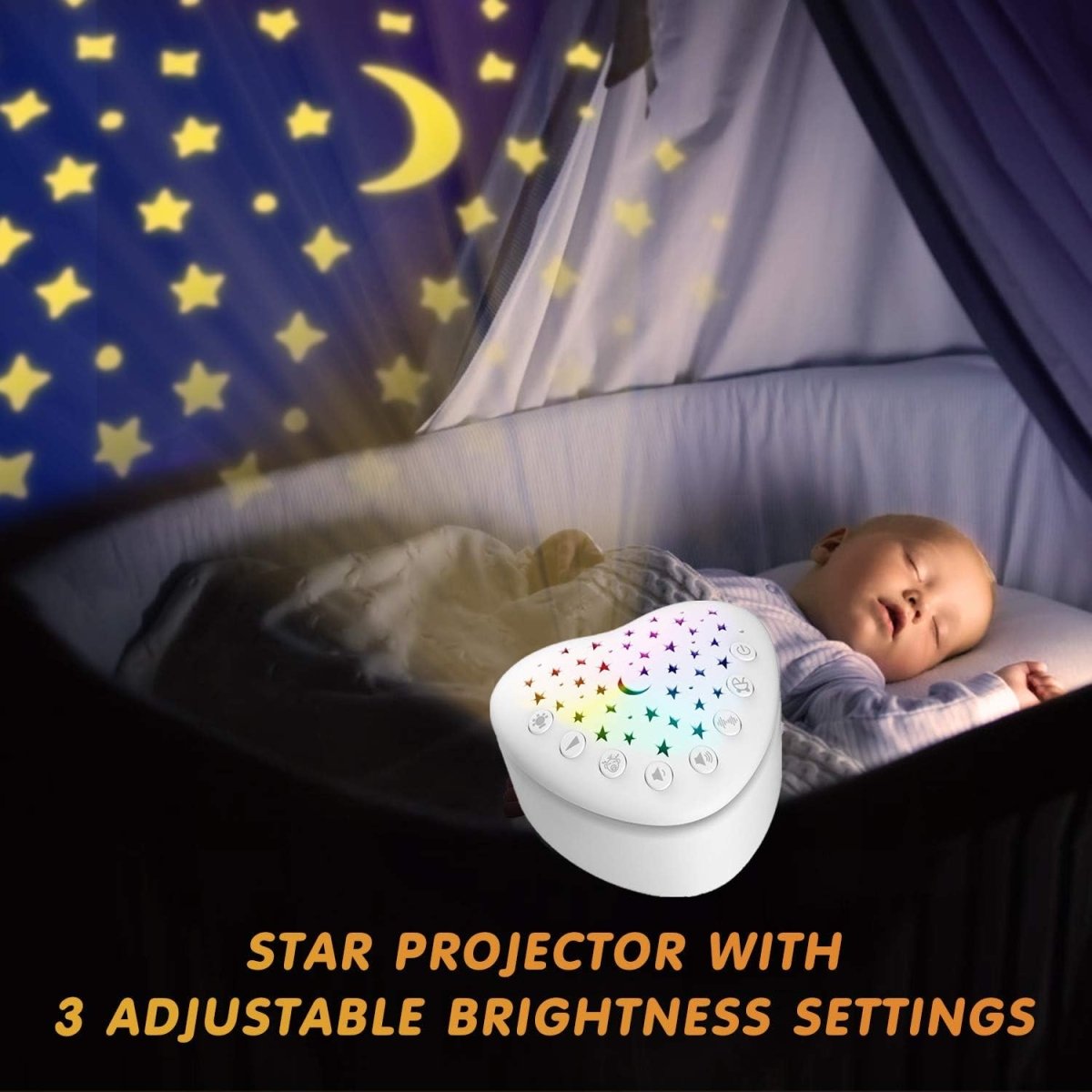 BEREST A13 White Noise Machine & Baby Sleep Soother with 15 Soothing Sounds & Projector Night Light Music Box, Cry Sensor, Rechargeable Lithium Battery, Portable for Newborns, Toddlers, Attaches to Crib - LittleTreasures