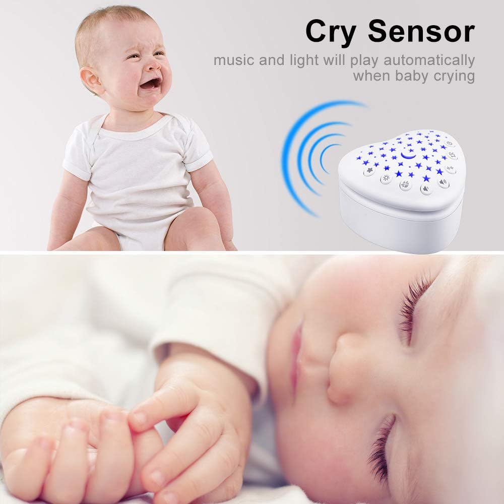 BEREST A13 White Noise Machine & Baby Sleep Soother with 15 Soothing Sounds & Projector Night Light Music Box, Cry Sensor, Rechargeable Lithium Battery, Portable for Newborns, Toddlers, Attaches to Crib - LittleTreasures
