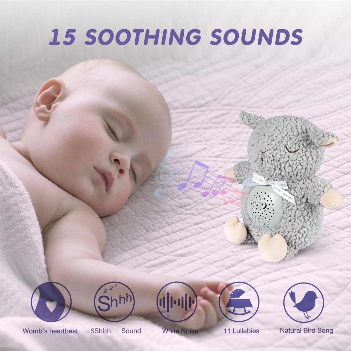 BEREST Baby Sleep Soother Sleepy Sheep, Mom's Heartbeat Lullabies Baby Sound Machine, Nursery Decor Night Light Projector, Toddler Crib Sleeping Aid, Baby Shower Gifts Portable Sheep - LittleTreasures