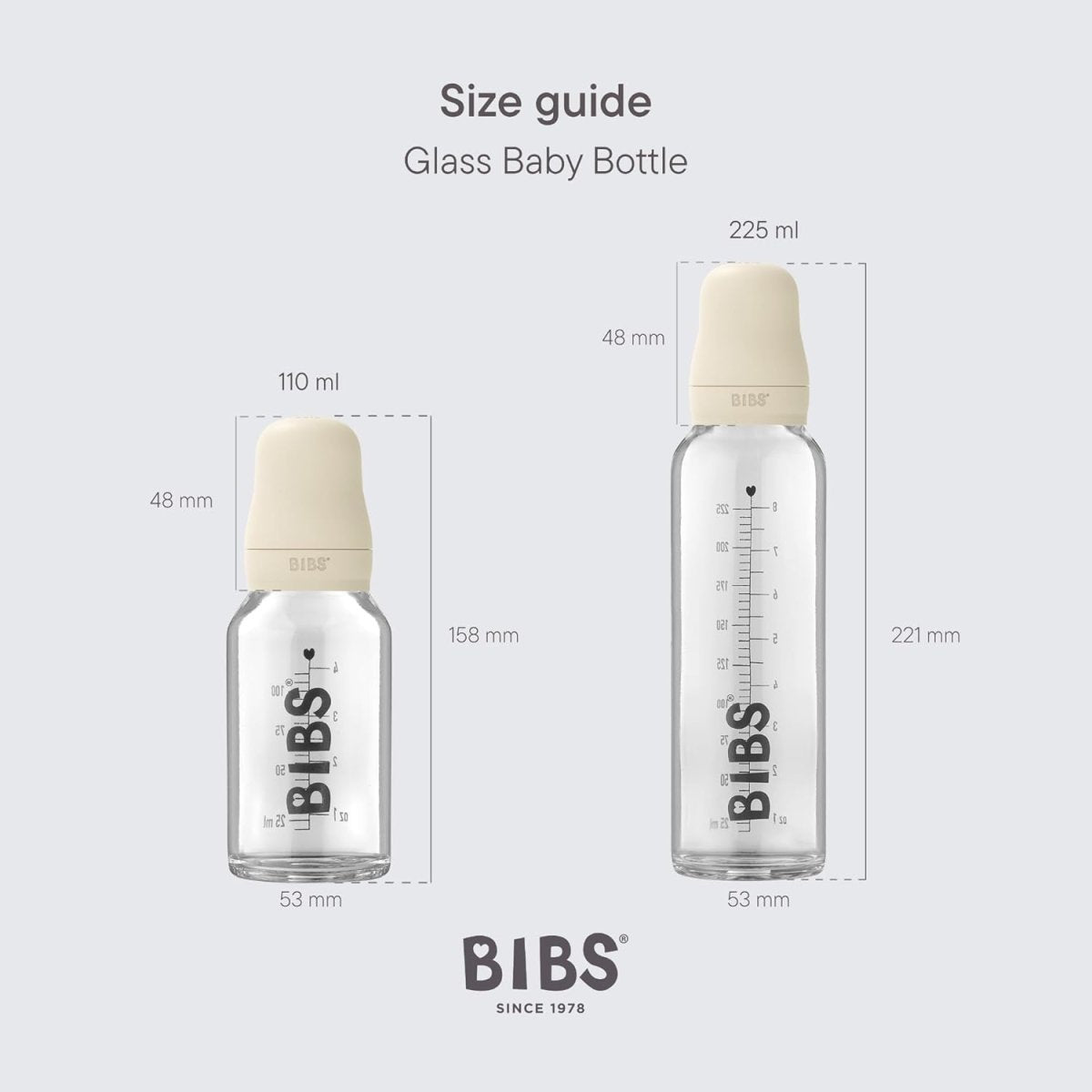 BIBS Baby Glass Bottle. Anti - Colic. Round Natural Rubber Latex Nipple. Supports Natural Breastfeeding, Complete Set - 110 ml, Blush - LittleTreasures