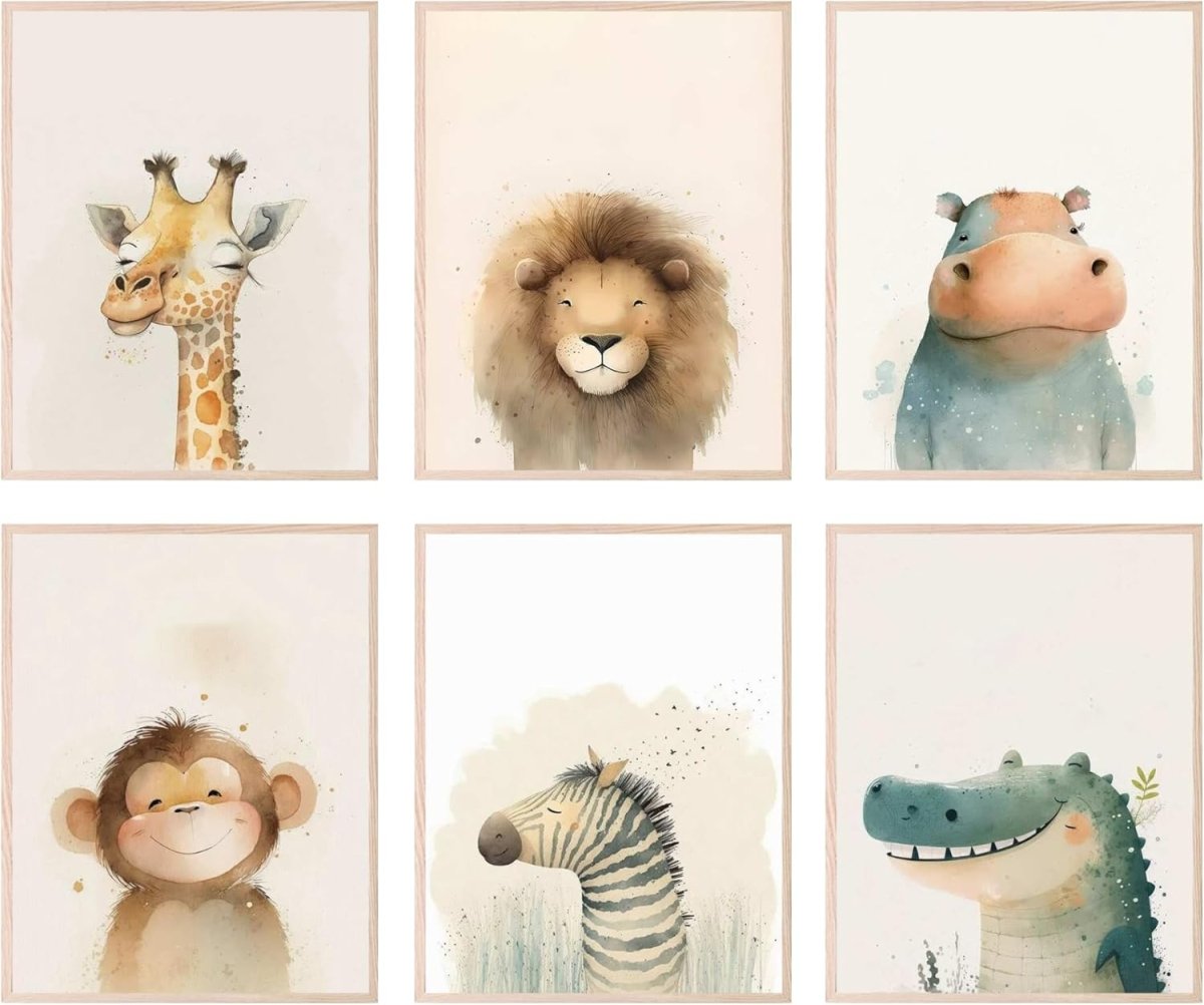 BigWig Prints Safari Animals Nursery Decor - Wall Art for Baby Boys, Animal Pictures, Jungle Art, Unframed 6 Pack (8x10) - LittleTreasures