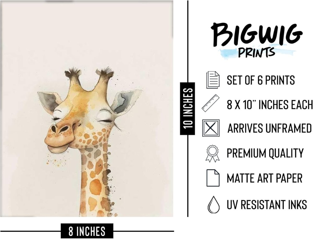 BigWig Prints Safari Animals Nursery Decor - Wall Art for Baby Boys, Animal Pictures, Jungle Art, Unframed 6 Pack (8x10) - LittleTreasures