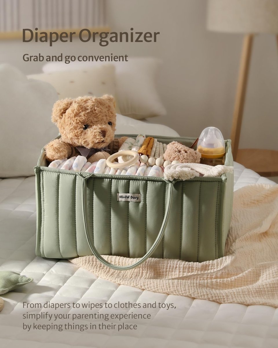 Blissful Diary Baby Diaper Caddy Organizer, Stylish Storage Basket for Newborn Essentials and Diaper Station, Gift for Baby Shower and Registry Must - Have, Sage Green - LittleTreasures