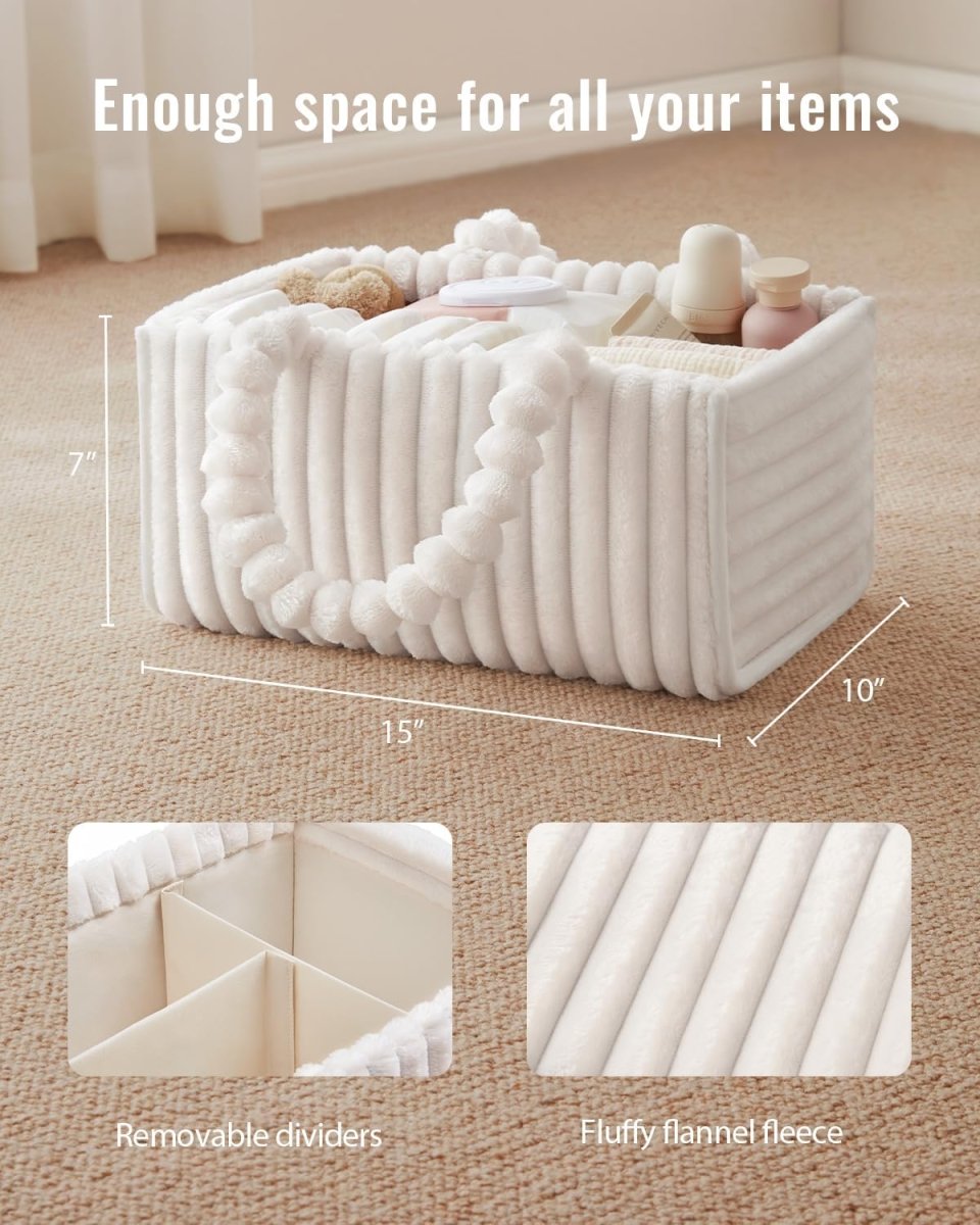 Blissful Diary Flannel Diaper Caddy Organizer, Stylish Nursery Storage Basket, Gift for Baby Shower, Newborn Essentials, Cream White - LittleTreasures