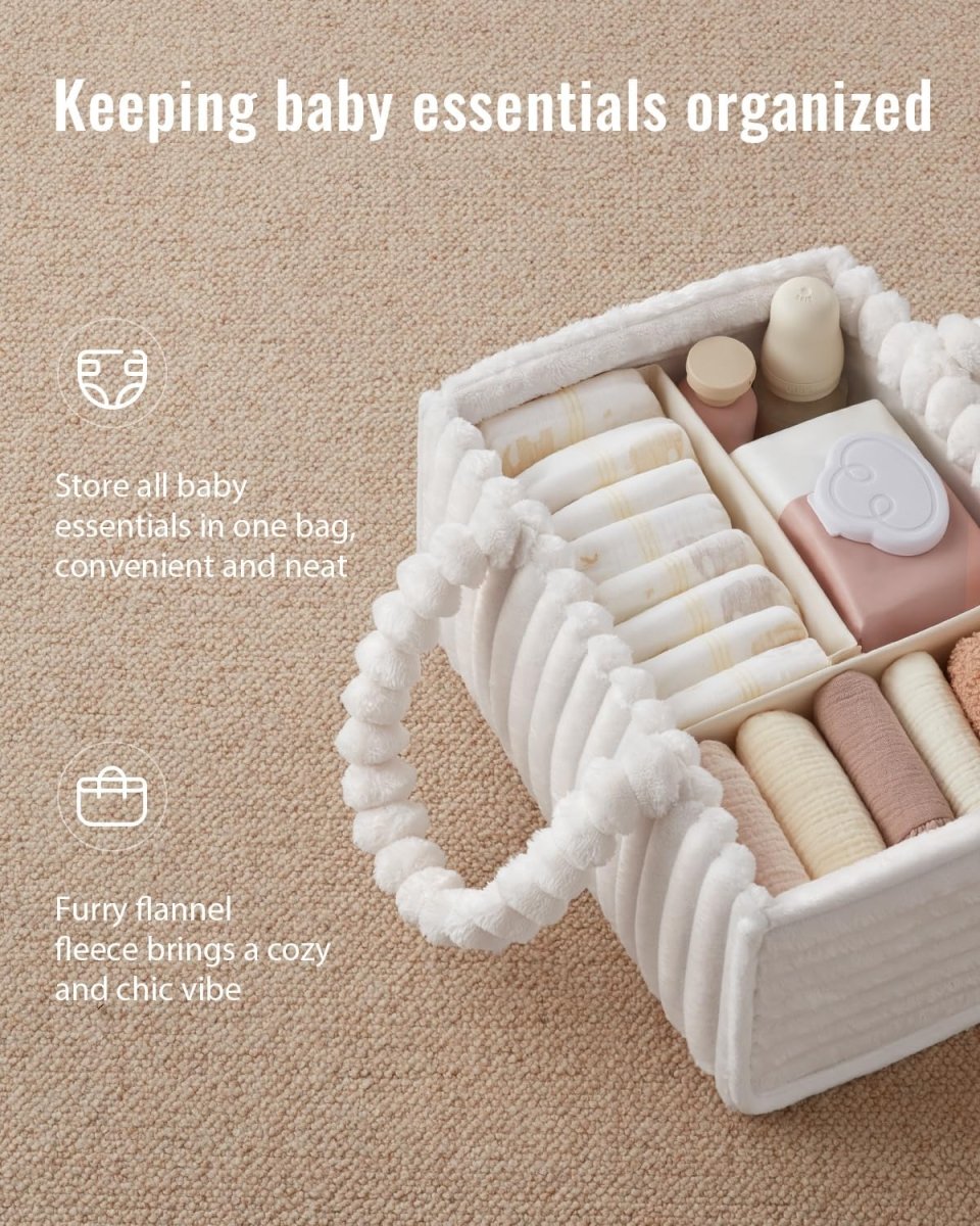 Blissful Diary Flannel Diaper Caddy Organizer, Stylish Nursery Storage Basket, Gift for Baby Shower, Newborn Essentials, Cream White - LittleTreasures