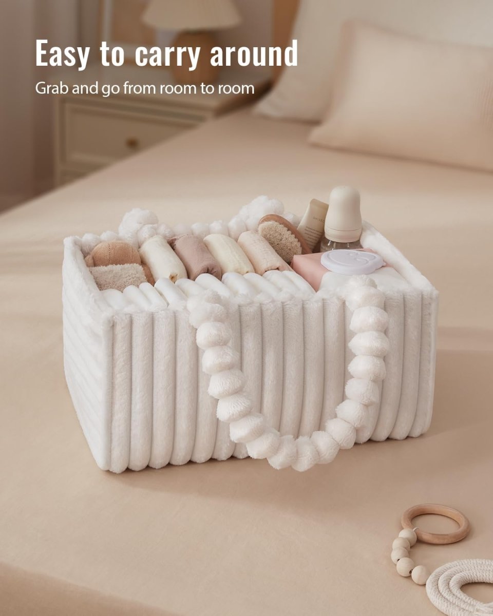 Blissful Diary Flannel Diaper Caddy Organizer, Stylish Nursery Storage Basket, Gift for Baby Shower, Newborn Essentials, Cream White - LittleTreasures