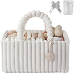 Blissful Diary Flannel Diaper Caddy Organizer, Stylish Nursery Storage Basket, Gift for Baby Shower, Newborn Essentials, Cream White - LittleTreasures
